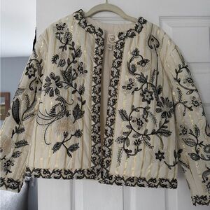 River Island Black and Cream Embroidered Bomber Jacket